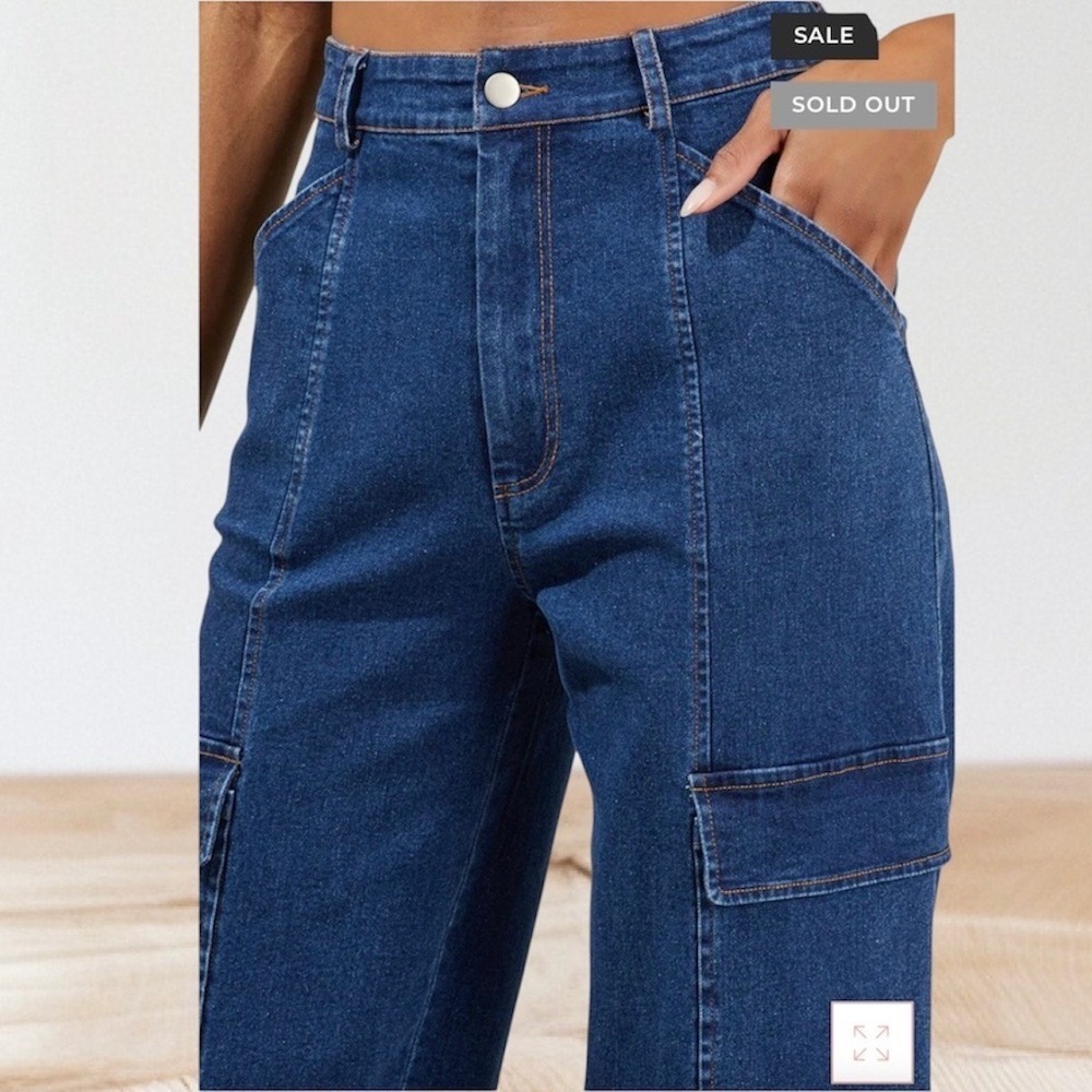SugarLips Daze Denim Cargo Wide Leg Pants Mid-Blue Size Large - Picture 3 of 12